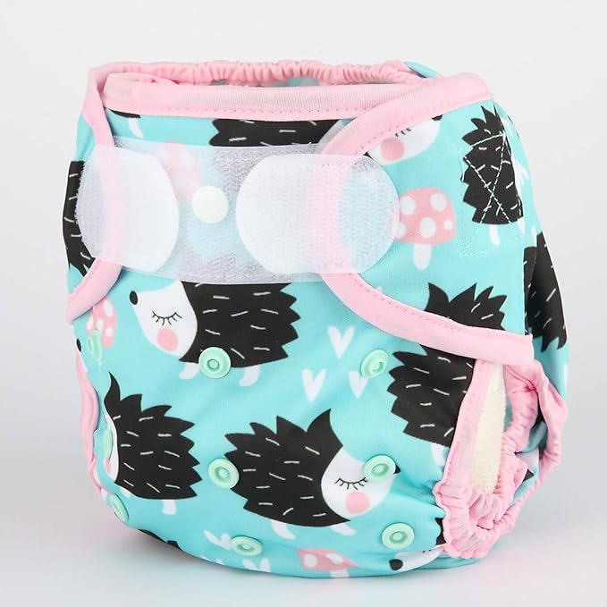 Baby Cloth Diaper Cover Nappy Hook and Loop Double Gusset for Girls (Hedgehogs) One Size