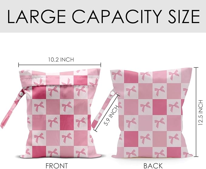 Wet Bag for Swimsuit Pool Travel Baby Cloth Diapers Dirty Yoga Gym Clothes Beach Bags Summer Gifts for Women Men Beach Vacation Essentials Pink Bow Checker Waterproof Wet Dry Bag Travel Laundry Bags