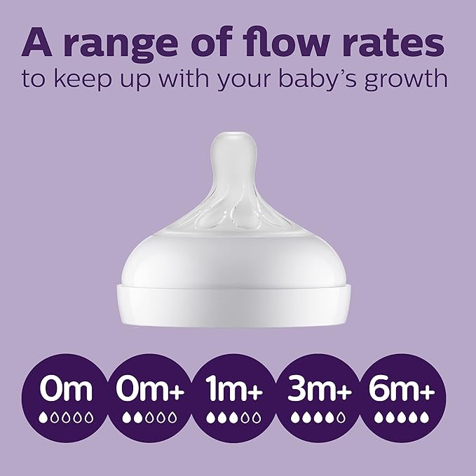 Philips Avent Natural Response Baby Gift Set - 3X 4oz Bottles with Slow Flow Nipple (Level 2), 2X 9oz Bottles with Medium Flow Nipple (Level 3), 2 Extra Nipples, 2X Soothie Pacifiers 0-3m, SCD838/02