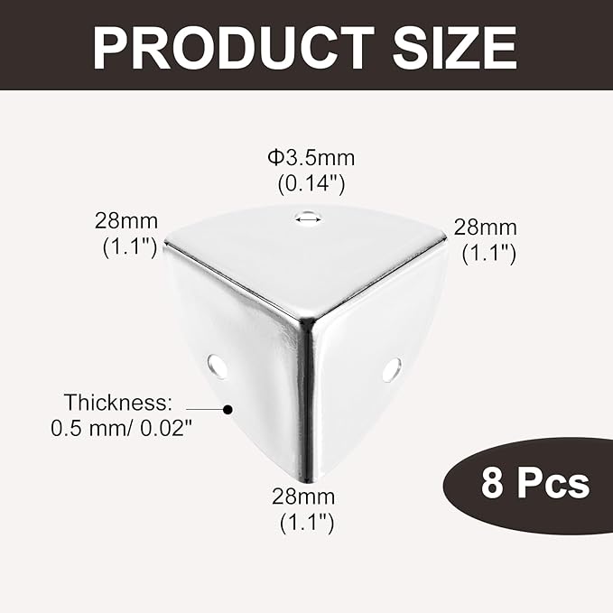 uxcell 8PCS Metal Corner Protector 1.1 x 1.1 x 1.1 Inch Box Edge Guard Protector Zinc Alloy Cabinets Speaker Corners Protector for Furniture Decorative (Silver)