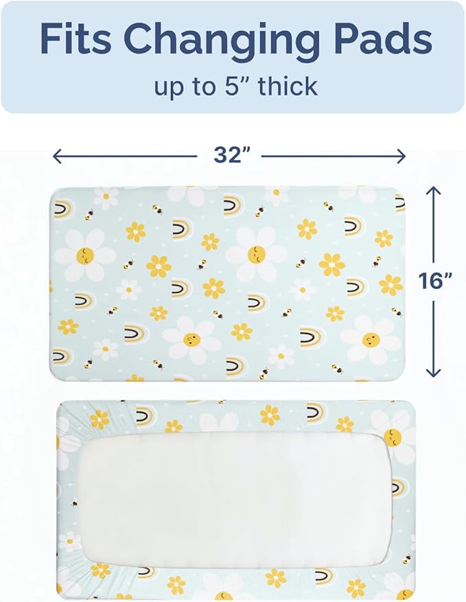Changing Pad Cover - Pack of 2 Soft Unisex Diaper Change Microfiber Table Sheets - Fits 32"x16" Contoured Pad - Changing Pad Cover for Baby Boys & Girls - Machine Washable - Oeko-Tex, Rainbow Bloom