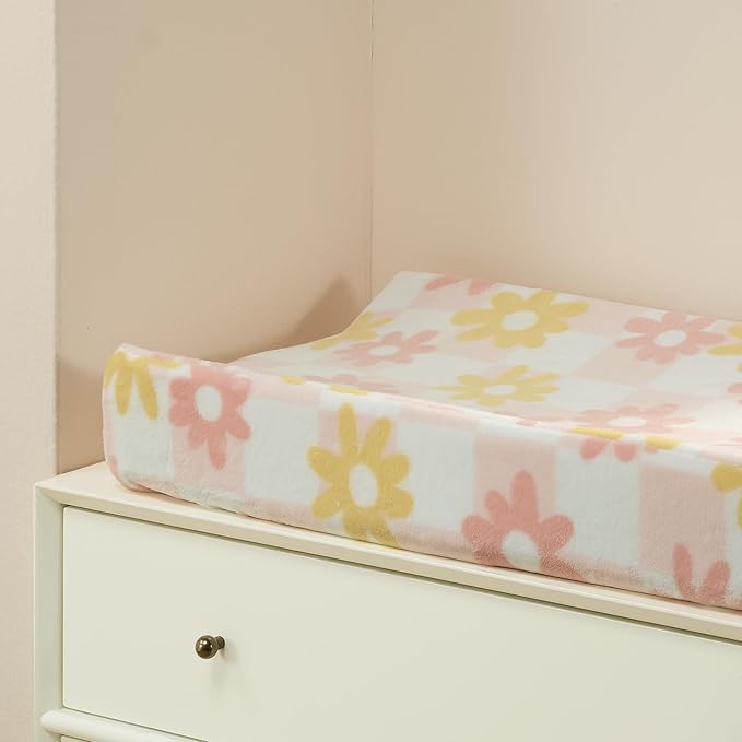 Lambs & Ivy Daisy Dreams Pink/White Checkered Soft Luxury Changing Pad Cover