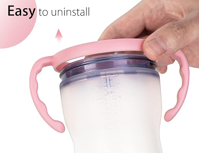Baby Bottle Handles for Comotomo 5 Ounce & 8 Ounce Silicone Baby Bottles, Compatible Comotomo Bottle Holder for Baby, Pack of 2, Pink