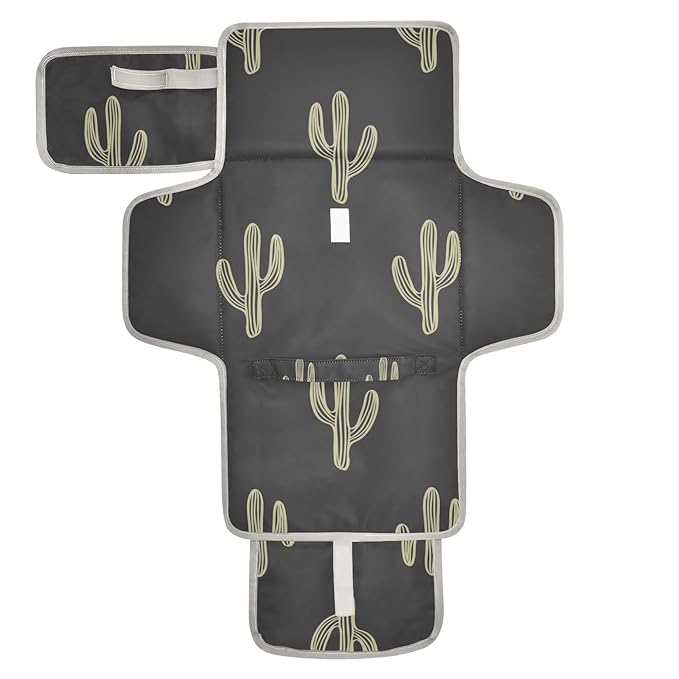 Black Cactus Portable Diaper Changing Pad - Waterproof Foldable Baby Diaper Changing Pad with Built-in Pillow, Travel Diaper Changing Mat for Newborn Baby
