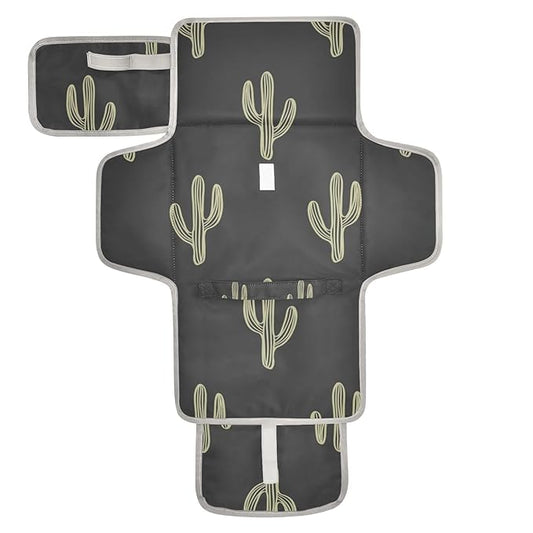 Black Cactus Portable Diaper Changing Pad - Waterproof Foldable Baby Diaper Changing Pad with Built-in Pillow, Travel Diaper Changing Mat for Newborn Baby