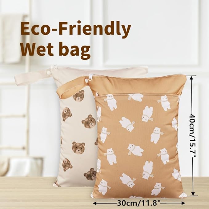 Wet Dry Bags with Two Zippered Pockets and Handle, Reusable Storage Bag for Breast Pump Parts & Baby Items, Waterproof Diaper Bags, Yoga Gym Bag for Swimsuits or Wet Clothes-2pcs, 11.8*15.75"