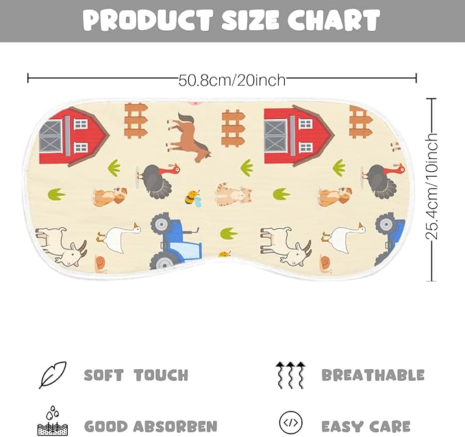 6 Pack Farm Burp Cloths Baby Boys Girls with Farm Animals Pattern, Large Cotton Burp Rags for Newborns Gifts Nursery Decor Extra Soft and Absorbent 9.8X19.6inches