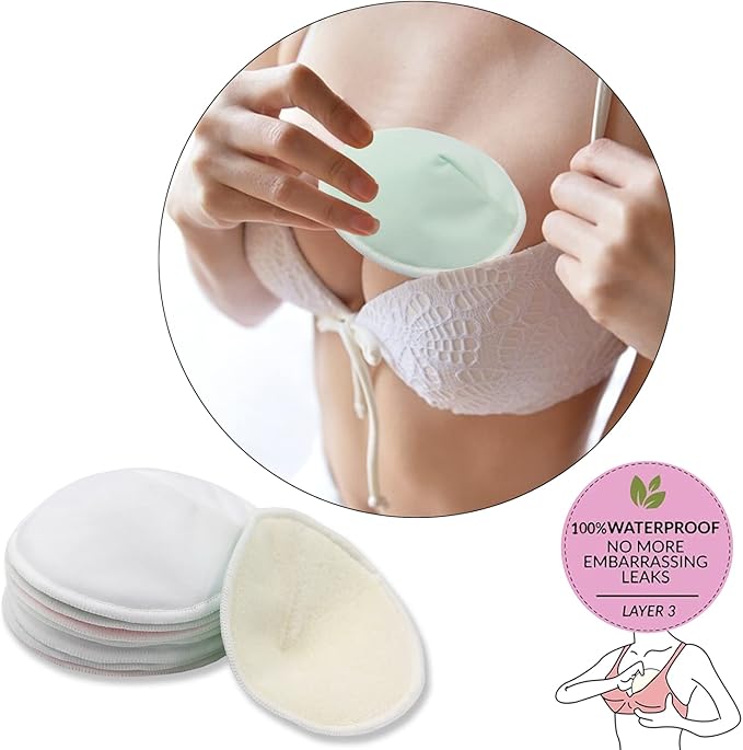 PINOWU Women’s Nursing Pads - 8 Washable Pads + Wet Bag + Wash Bag, Breastfeeding Nipple Pads for Maternity - Reusable Nipplecovers for Breast Feeding (Pastel Touch, Large 4.7")