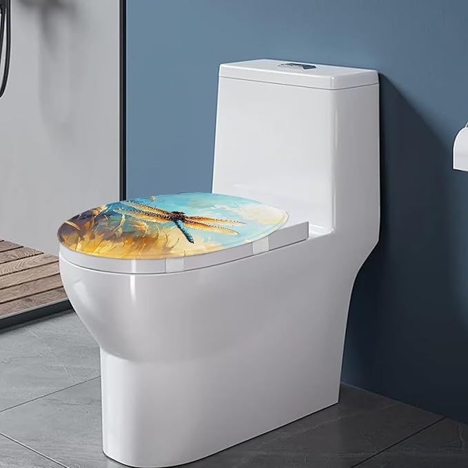 Dragonfly Print Toilet Lid Covers Flannel Fabric Toilet Seat Covers for Bathroom Soft, Dustproof Seat Covers Pad Keep Clean Tidy Fits Most Toilet Cover Seat
