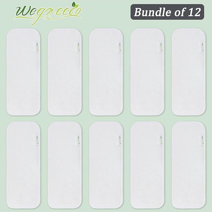 wegreeco Reusable Soft 4 Layers 12 Pack Inserts for Baby Cloth Diaper,High Absorbing Washable Liners