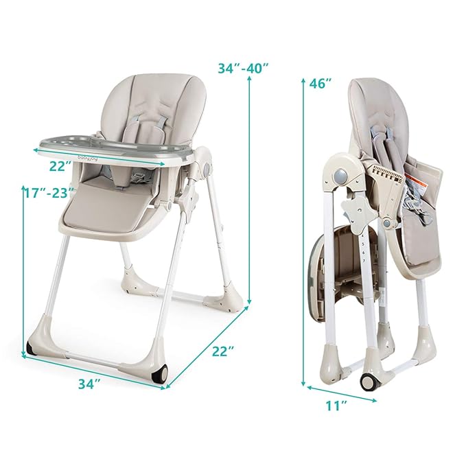 BABY JOY Convertible High Chair for Babies & Toddlers, Height Adjustable, Grow & Go High Chair w/Recline & Footrest, Removable Double Tray, Portable Baby Dinning Chair with Wheels (Gray)