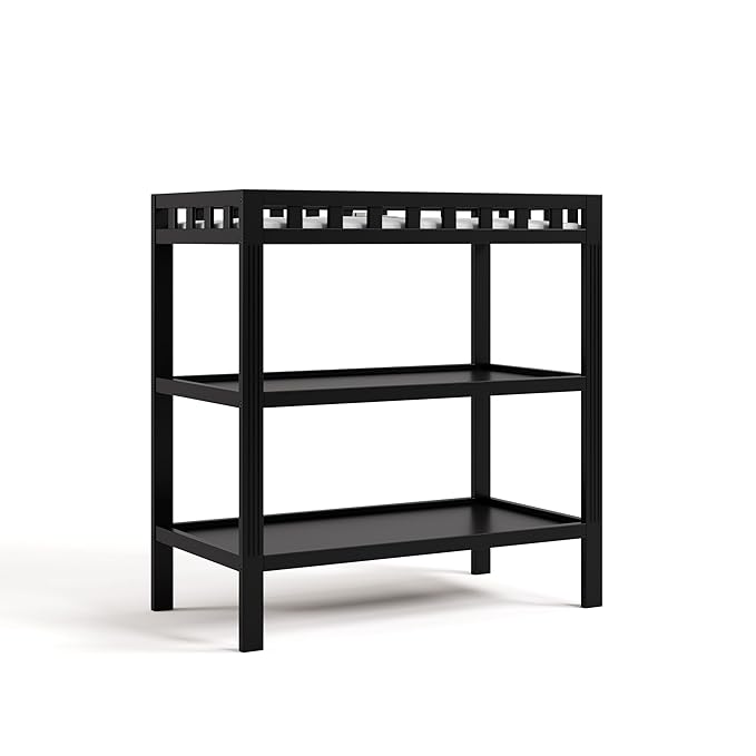 Storkcraft Morningside Changing Table (Black) – GREENGUARD Gold Certified Baby Changing Table, Includes Waterproof Diaper Changing Pad, Easy 30-Minute Assembly, 2 Open Shelves for Storage