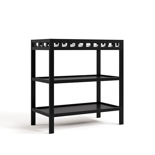 Storkcraft Morningside Changing Table (Black) – GREENGUARD Gold Certified Baby Changing Table, Includes Waterproof Diaper Changing Pad, Easy 30-Minute Assembly, 2 Open Shelves for Storage