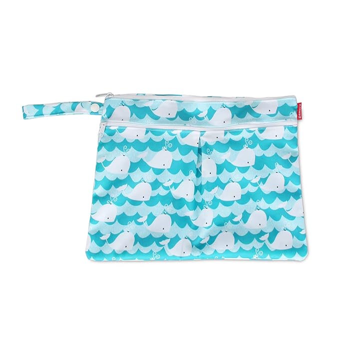 Damero 3Pcs Wet Dry Bag with 2 Zippered Pockets and Snap Handle for Cloth Diaper, Swimsuit, Clothes, Ideal for Travel, Exercise, Daycare, Roomy and Water-resistant (Cute Whale)