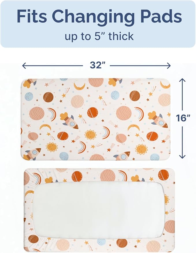 Changing Pad Cover - Pack of 2 Soft Unisex Diaper Change Microfiber Table Sheets - Fits 32"x16" Contoured Pad - Changing Pad Cover for Baby Boys & Girls - Snug, Machine Washable - Oeko-Tex, Space Boy