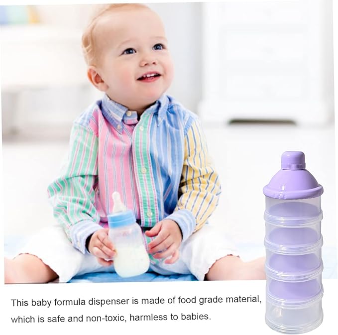 2 PCS 5 Layers Baby Milk Powder Pots, Formula Dispenser Portable Milk Powder Formula Dispenser Container Pot Box Milk Cans Snack Storage Box for Travel(Purple +Purple)