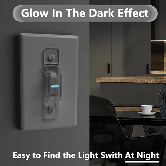 4 Pack Light Switch Cover Guard,Light Switch Lock With Glow In The Dark Effect, Child Proof Wall Switch Cover Keeps Lights or Switches from Being Accidentally Turned ON or OFF （Clear)