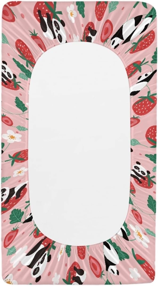 GOSTONG Panda Strawberry Changing Pad Cover for Toddler Baby Girls Boys Diaper Change Table Sheet Cover Replacement Stretchy Changing Table Covers Soft Breathable