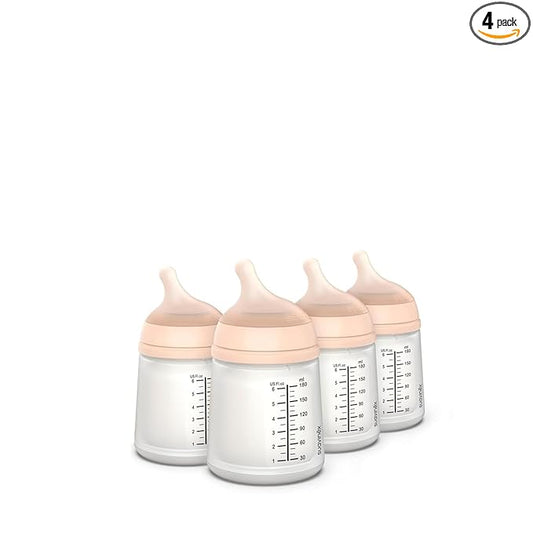 Suavinex Zero Zero Anti Colic Baby Bottle, No 1 Spanish Baby Bottle Brand, Minimizes Bottle Rejection & Nipple Confusion, Perfect for Breastfeeding Babies, 4 PK 6 oz, Fair Tone, Adaptable Flow