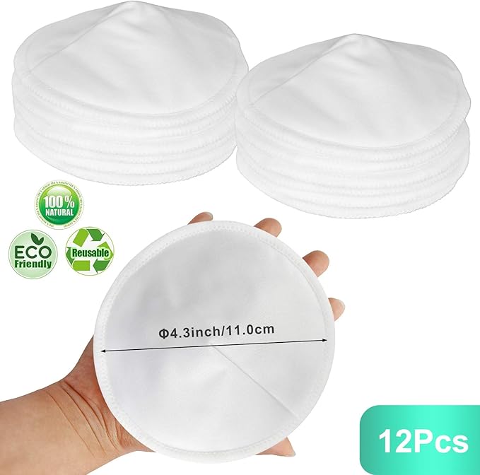 Pinowu Nursing Breast Pads with Laundry Bag (12pcs) - Contoured Breastfeeding Nipple Pad (Pastel Touch, 4.5 inch)