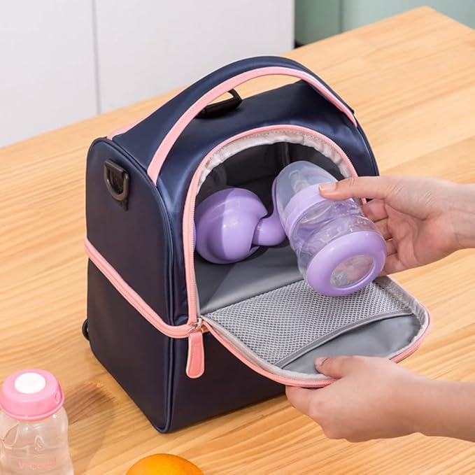 Breastmilk Bottles Cooler Bag, Nylon Breast Pump Backpack with Cooler Compartment, Double Layer Carrying Bag for Nursing Moms, Fits 6 Bottles Up to 9 Ounces