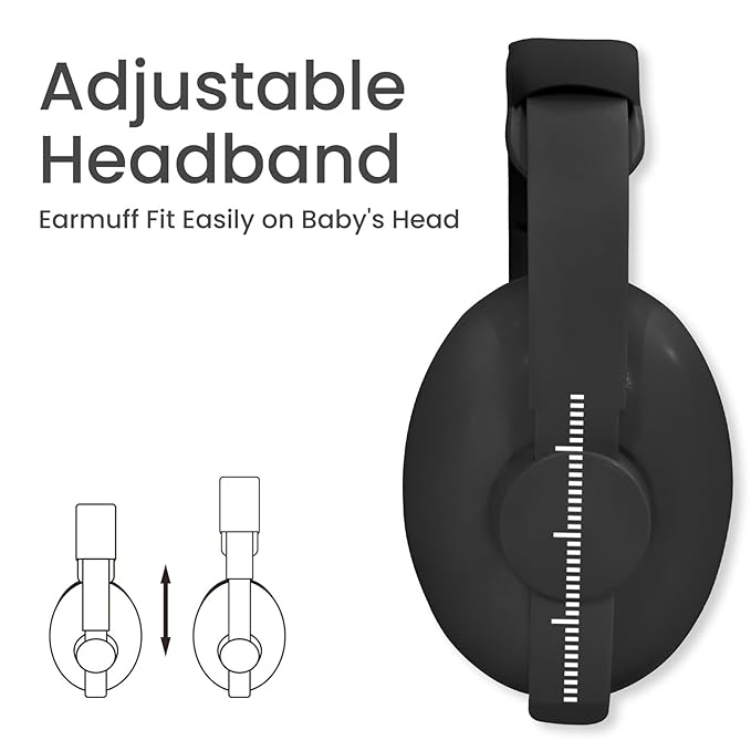 Baby Headphones for Noise Protection - Infant Ear Muffs Noise Protection - Toddler Noise Cancelling Headphones - Baby Ear Protection for 0 to 36 Months, Adjustable - Black