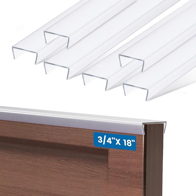 6 Pack 18" Length Cabinet Door Protector Edge Guard, 3/4" Thick Slip-On Cabinet Edge Protector, Plastic Edge Protectors for Kitchen Cabinet Trash Drawer, Clear