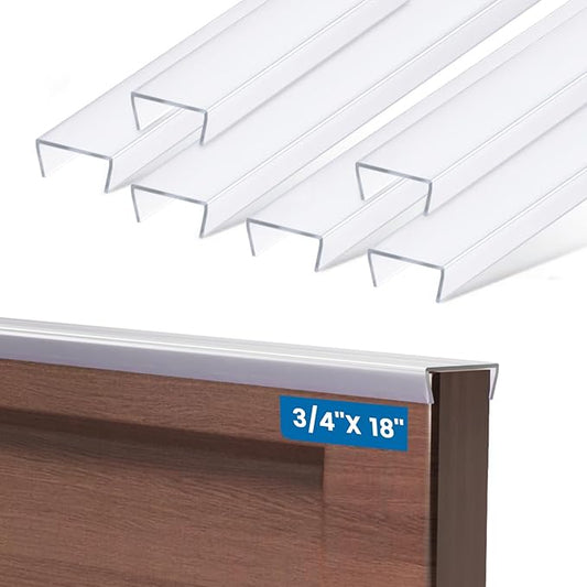 6 Pack 18" Length Cabinet Door Protector Edge Guard, 3/4" Thick Slip-On Cabinet Edge Protector, Plastic Edge Protectors for Kitchen Cabinet Trash Drawer, Clear