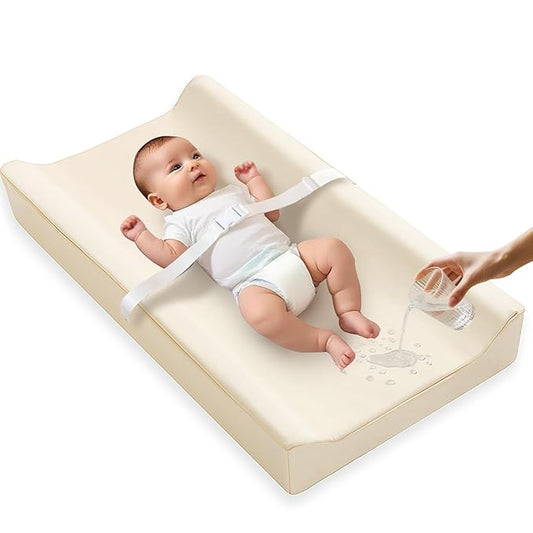 Vegan Leather Baby Changing Pad – Waterproof, Wipeable & Durable Changing Mat for Quick Cleanup – Soft, & Reusable – 32" x 16.6" Comfortable Infant Changing Station for Dresser & Table (Beige)