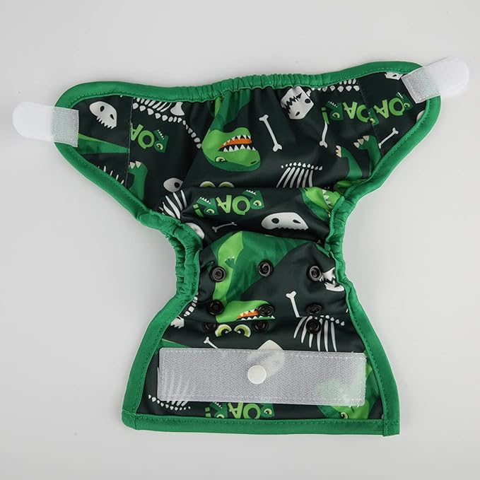 Newborn Baby Cloth Diaper Cover Nappy Hook and Loop (Green Dinosaurs)