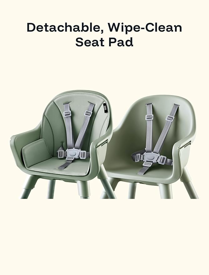 HARPPA 2 in 1 Baby High Chair for Babies and Toddlers, Convertible High Chairs with Removable Double Tray, Waterproof PU Seat Cushion, Anti-Slip Footrest and 5-Point Harness for 6–36 Months, Sage