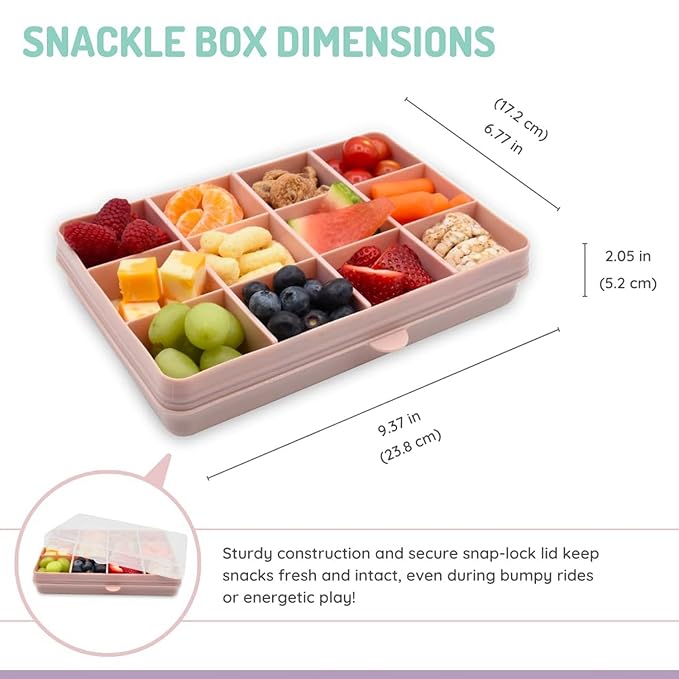 melii Snackle Box |12-Compartment Snack Container with Removable Dividers, BPA-Free Food Storage for Travel, School & On-the-Go Snacks, Kids & Family Organizer (Pink)