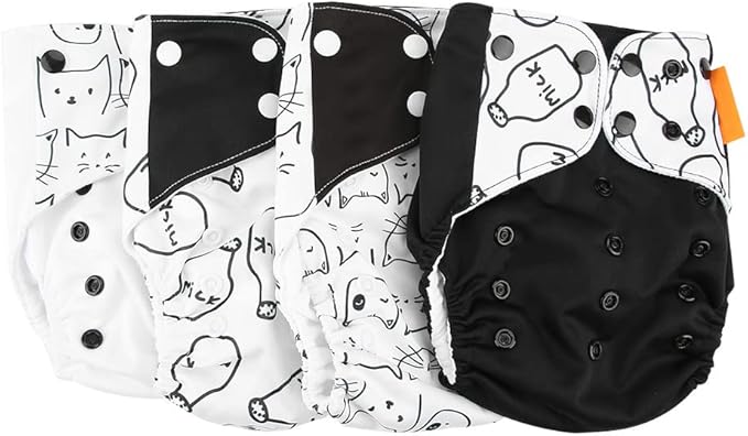 4pcs Baby Diaper Cover, Washable Reusable Newborn Nappy Cover, Comfortable Soft, Dry and Breathable, Adjustable Size(1#)