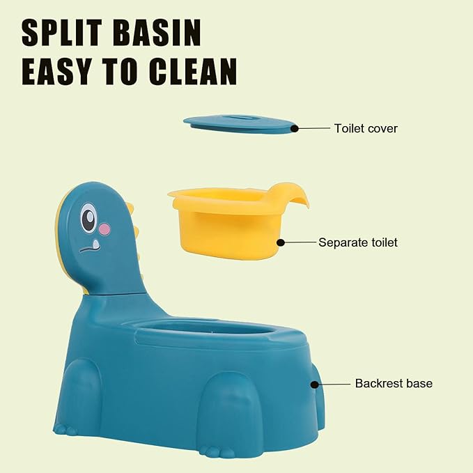 Potty Training Toilet | Dinosaur Seat Toddler Chair Portable for Kids with Non-slip Rubber Mat Backrest Boys Girls Blue