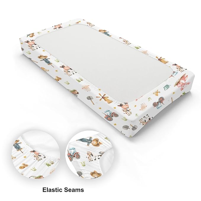 Cartoon Farm Animals Cow Chicken Pigs Sheep Farm Life Tractor Baby Changing Pad Cover,Unisex Farm Nursery Diaper Changing Table Pad Mat Sheet for Boys Girls-16x32