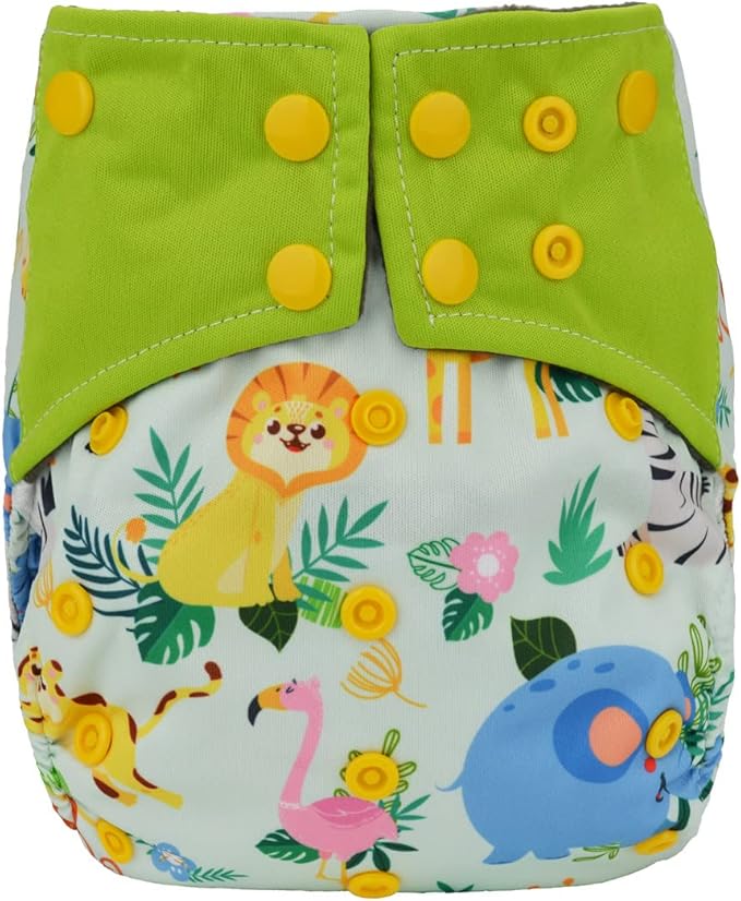 Baby Pocket Cloth Diaper Nappy Double Gussets Reusable Washable 8lbs-36lbs (Zoo Animals)