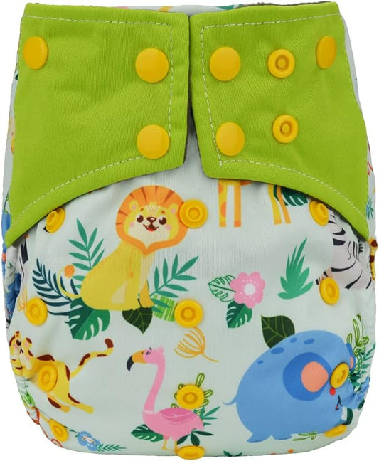 Baby Pocket Cloth Diaper Nappy Double Gussets Reusable Washable 8lbs-36lbs (Zoo Animals)