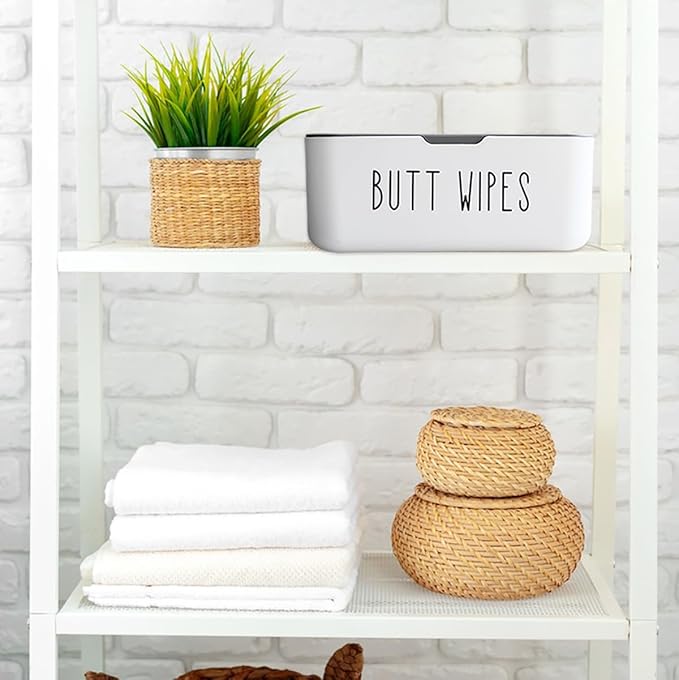 Flushable Butt Wipes Dispenser for Bathroom Toilet Wipes Container Nursery, Chic Bathroom Decor, 7.48"L x 5.12"W x 2.95"H
