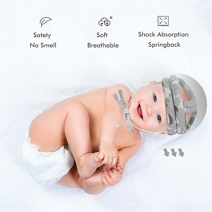 Baby Safety Helmet Infant Toddler Breathable & Adjustable Head Cushion Bumper Bonnet for Running Walking Crawling（Grey Forest）