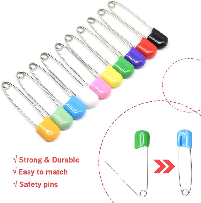50 PCS Safety Pin 54mm/2.2in Baby Diaper Pins for Cloth Plastic Head Baby Pins for Diapers Stainless Steel Cloth Pins with Locking Closures Nappy Pin for Crafts（DT/Color）