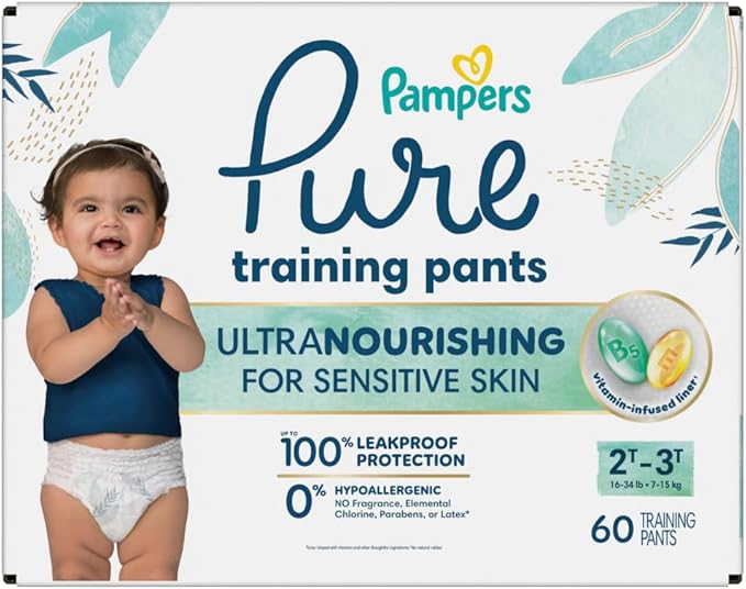 Pampers Pure Protection Training Underwear, Unisex, Size 2T3T, 60 Count, Premium, Hypoallergenic, Soft, Absorbent