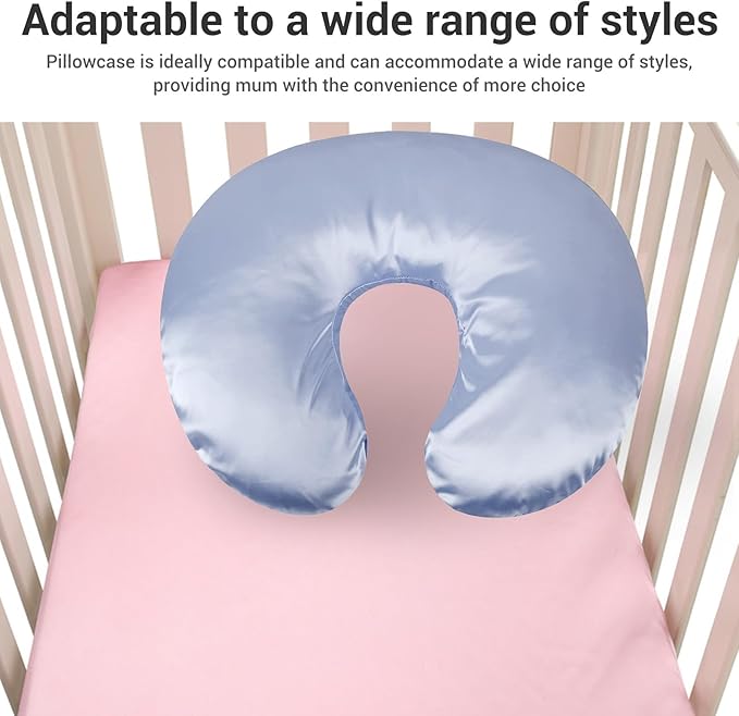 Satin Nursing Pillow Cover,Soft Washable Breathable,Protect for Baby Hair and Skin, Breastfeeding Pillow Slipcover for Feeding (Blue)