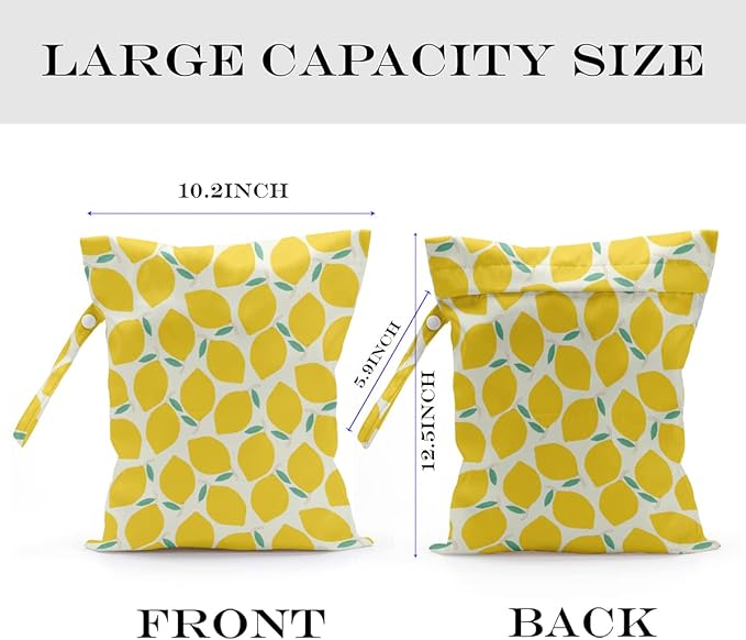 Wet Bag, Wet Dry Bag, Wet Bag for Swimsuit, Travel, Beach, Pool, Diapers, Dirty Yoga Gym Clothes, Toiletries, Makeup Bag, Snack Bag, Waterproof Reusable Fruit Peach Avocado Lemon