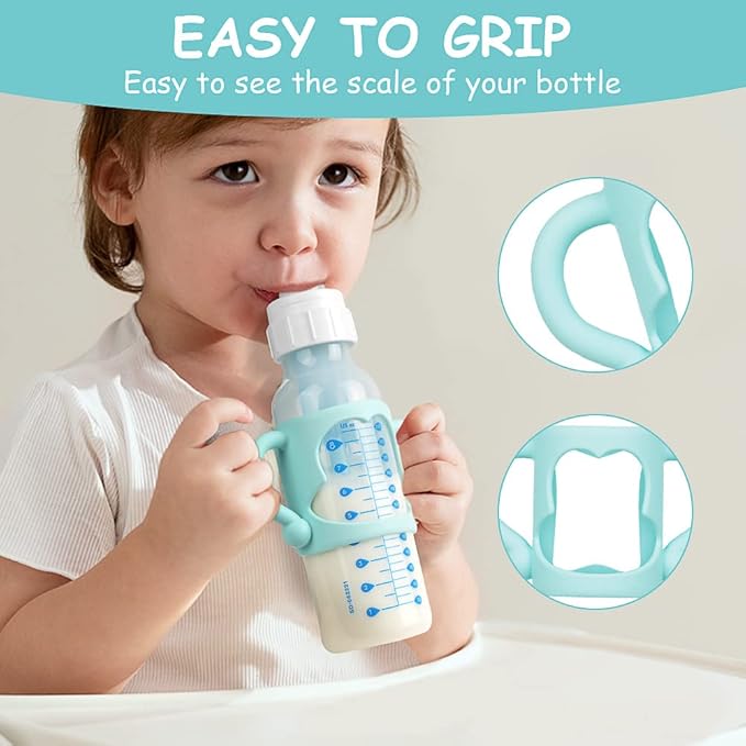 Aolso Silicone Baby Bottle Handles, 3PCS Bottle Handles for Dr Brown Narrow Bottles, Easy Grip Handles to Hold Baby Bottle, Easy Carry Handle Lightweight Bottle Handle (Red/Green/Blue)