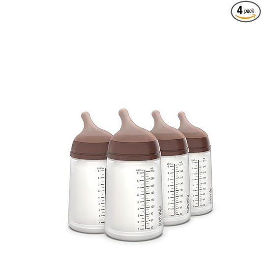 Suavinex Zero Zero Anti Colic Baby Bottle, No 1 Spanish Baby Bottle Brand, Minimizes Bottle Rejection & Nipple Confusion, Perfect for Breastfeeding Babies, 4 Pk 9 oz, Deep Tone, Medium Flow