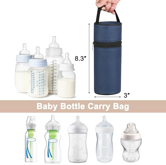 Beautyflier Insulated Baby Bottle Tote Bags, Portable Breastmilk Baby Bottle Cooler Storage, Travel Carrier Bag for Dr. Brown’s Natural Narrow Baby Bottles 2oz, 4oz, 8oz, 9oz (Deep Blue)