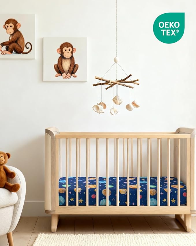2-Pack Mini Crib Sheets Fitted - Pack N Play Sheets for Pack and Play Mattress - Stretchy Soft Microfiber Playard Bedding - Mini Toddler Bed Cover for Boys and Girls - Oeko-Tex - 38 x 24in, Planets