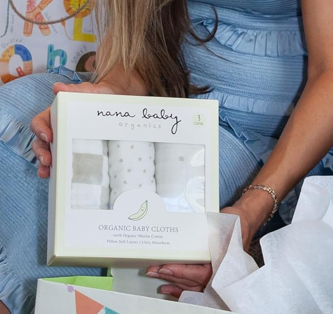 Nana Baby Burp Cloths – 100% Organic Cotton, Oversized & Hypoallergenic, 8-Layer Muslin, Machine Washable, Neutral Unisex Colors, Gentle on Sensitive Skin, Set of 3 (Beige)
