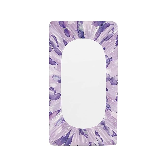 Purple Butterfly Diaper Changing Pad Covers Soft & Stretchy Changing Pad Protectors for Baby Girls, One Size, Fancy Style Change Table Cover