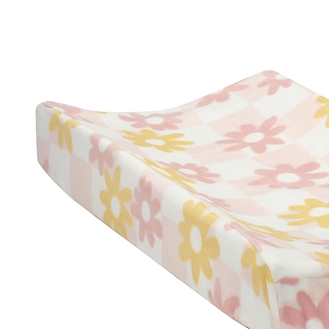 Lambs & Ivy Daisy Dreams Pink/White Checkered Soft Luxury Changing Pad Cover